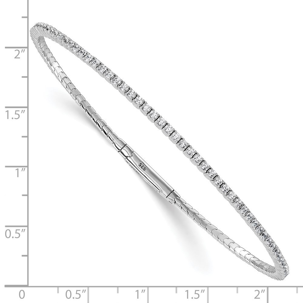925 Sterling Silver 1.7mm CZ Flexible Bangle Bracelet, choose 7 or 8 inch - Picture 3 of 4